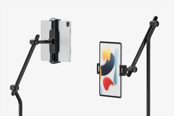 Adjustable iPad stand for hands-free use in workouts or video calls.