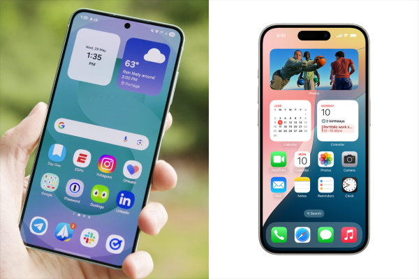One UI 8 supports flexible widgets; iOS 26 improves Smart Stacks and interactivity.