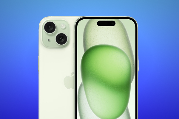 iPhone 15 highlighting its 48MP main camera and cinematic video mode.