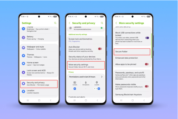Store and protect apps in a password or fingerprint-secured folder.