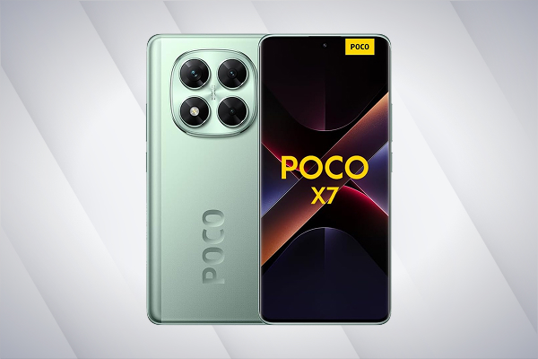 POCO X7 5G with 64MP OIS rear camera and curved AMOLED display.