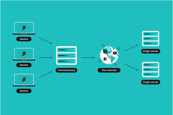 Diagram showing how a proxy server works between user and website