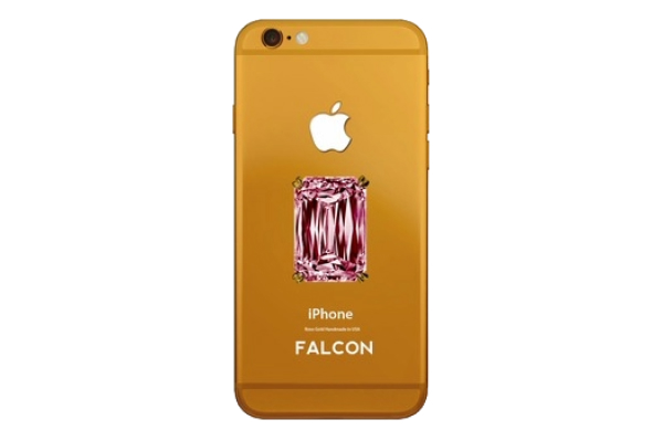 Luxury iPhone 6 plated in gold with a pink diamond on the back.