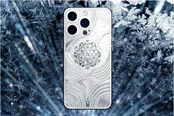 White gold iPhone with 570 diamonds in a snowflake design.