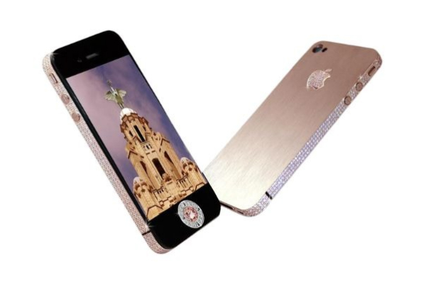 Designer iPhones with gold, platinum, and diamond embellishments.