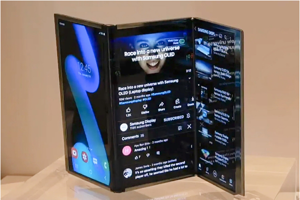 Samsung Galaxy Z Tri-Fold showing dual hinges and triple screens.