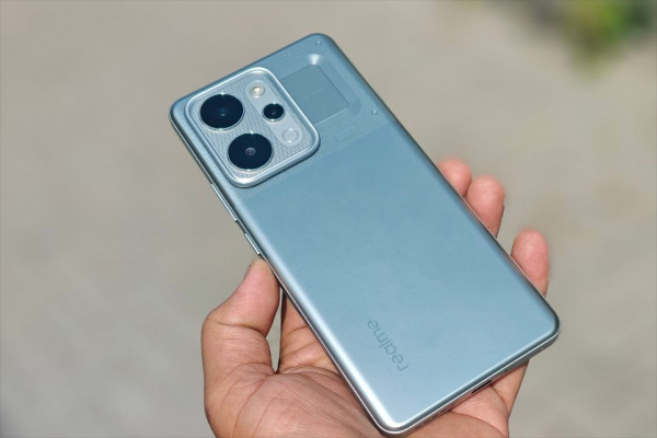 Realme P4 Power 5G with matte finish, 4D curved display, square camera module, and vibrant colors.