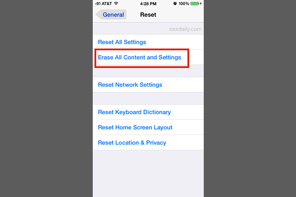 Reset all settings – Resetting system settings without deleting data.