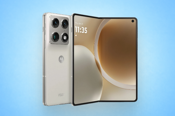 Motorola Razr Fold foldable smartphone with LTPO OLED dual screens.