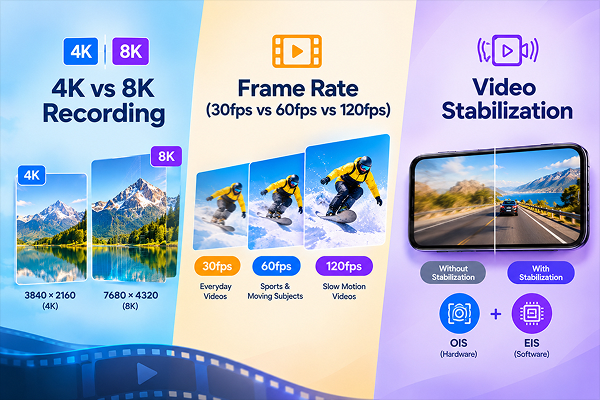 Video Specs Explained - TechSpecs Info Smartphone showing video recording settings and quality options.